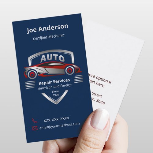 Automotive Red and Silver Car Logo Business Card