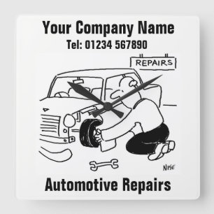 Automotive Repairs Car Garage Square Wall Clock