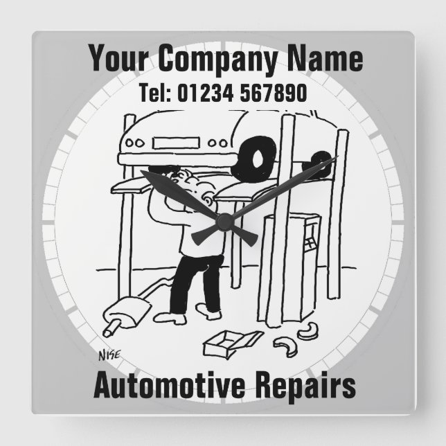 Automotive Repairs. Garage Square Wall Clock (Front)