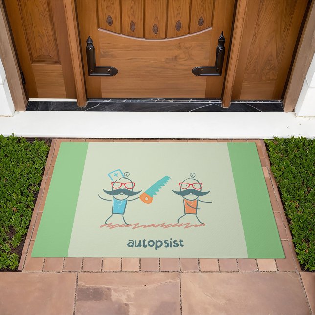 Autopsist Medical Humor with Mustache Characters  Doormat (Creator Uploaded)