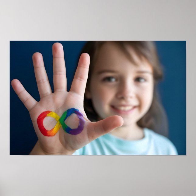 Auttistic Child Hand with Rainbow Infinity Symbol Poster (Front)