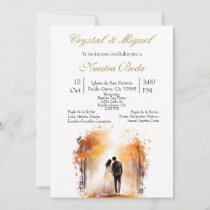 Autum bride and groom silhouette  invitation
