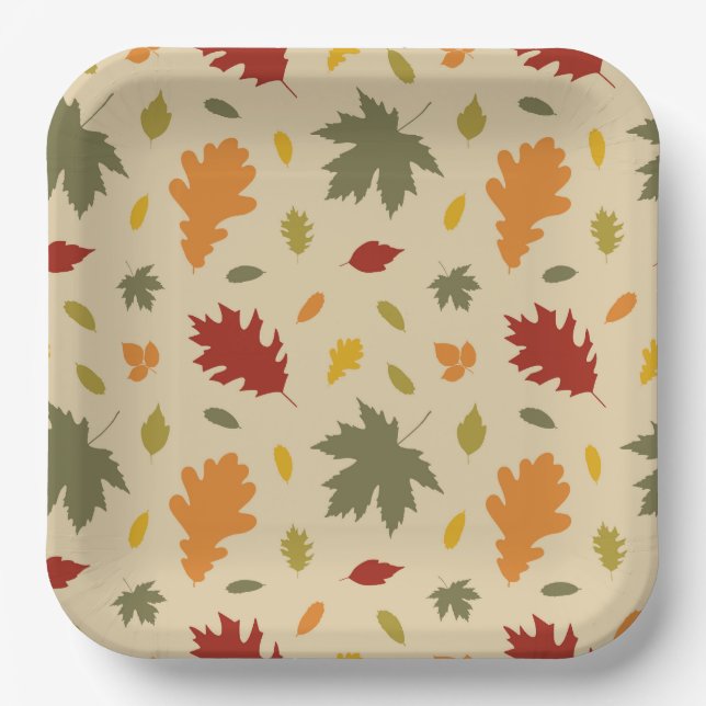 Autum Fall Leaves Paper Plates (Front)