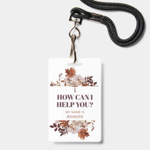 Autum Floral Cross How Can I Help You Name Badge