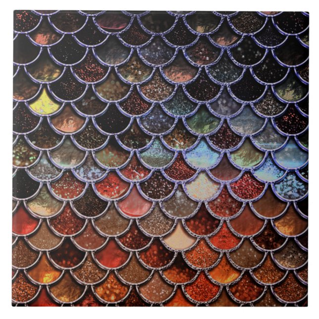 Autum Mermaid Watercolor Scales- Mermaidscales Ceramic Tile (Front)