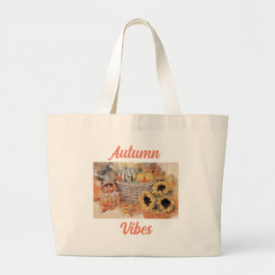 Autum Vibes Fall pumpkins fall colors watercolor  Large Tote Bag