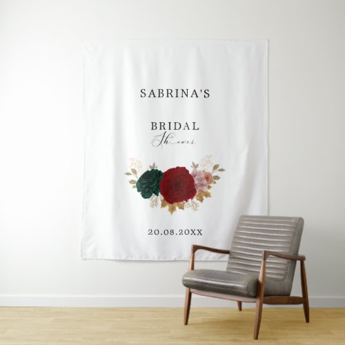 Autumanal Gold Burgundy Emerald Bridal Shower Tapestry