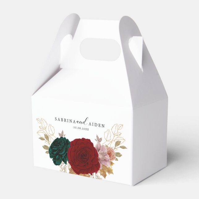 Autumanal Gold Burgundy Emerald Greeny Floral  Favor Boxes (Front Side)