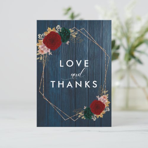 Autumanal Navy  Burgundy Emarald Greeny Wedding Thank You Card