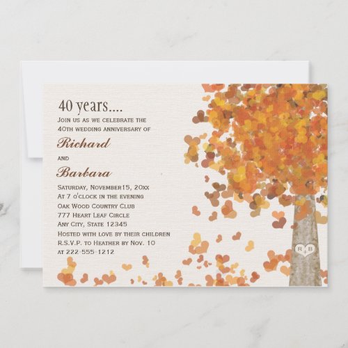 Autumn 40th Anniversary Photo Carved Initial Tree Invitation