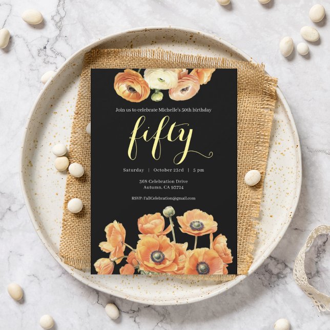 Autumn 50th Birthday Party Orange Blossom Invitation (Creator Uploaded)