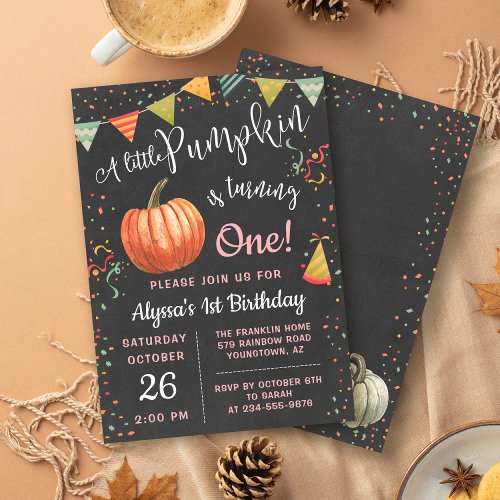 Autumn A Little Pumpkin Chalkboard Fall Birthday Invitation