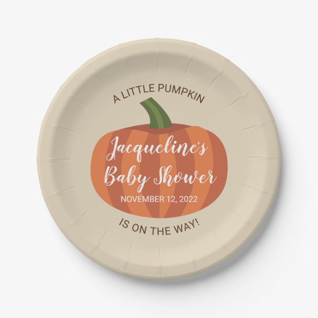 Autumn A Little Pumpkin Fall Baby Shower Paper Plates (Front)