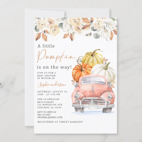 Autumn A Little Pumpkin Truck Fall Baby Shower Invitation