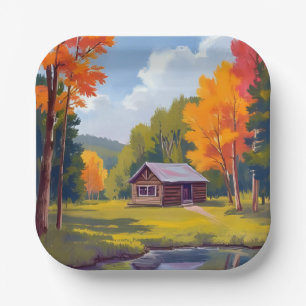 Autumn Abode Lakeside Cottage Paper Plates