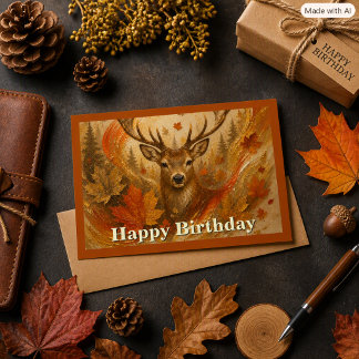 Autumn Abstract Deer and Fall Leaves  Card