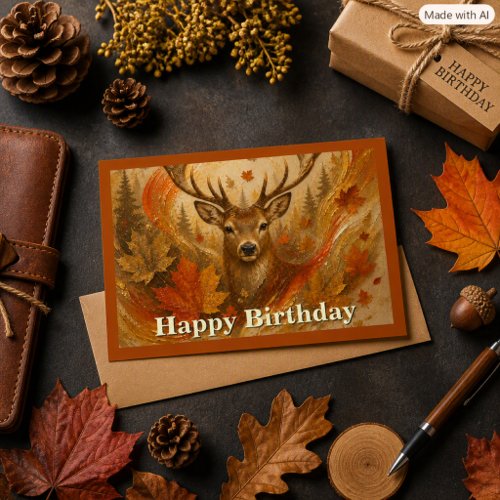 Autumn Abstract Deer and Fall Leaves Card
