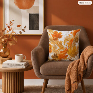 Autumn Abstract Leaves Swirls Paint  Throw Pillow