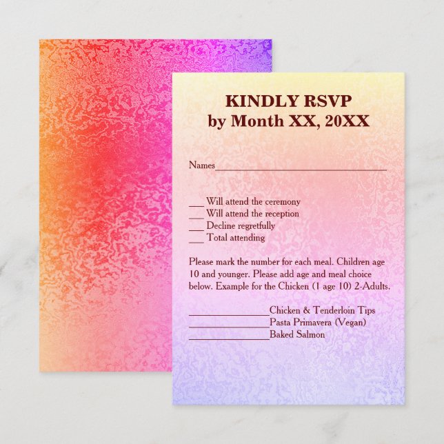 Autumn Abstract Shimmer Pink Purple RSVP Menu Invitation (Front/Back)