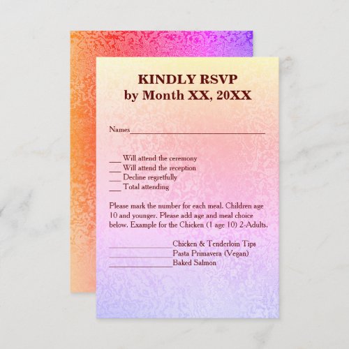 Autumn Abstract Shimmer Pink Purple RSVP Menu Invitation