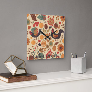 Autumn Abundance Square Wall Clock