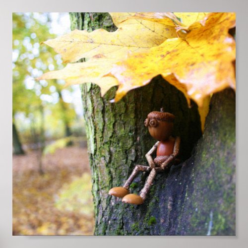 Autumn Acorn elf sitting on the maple tree Poster