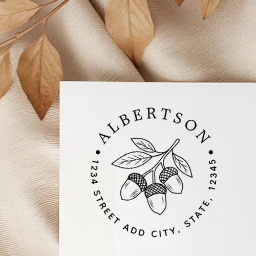 Autumn Acorn Family Name Round Return Address Self-inking Stamp