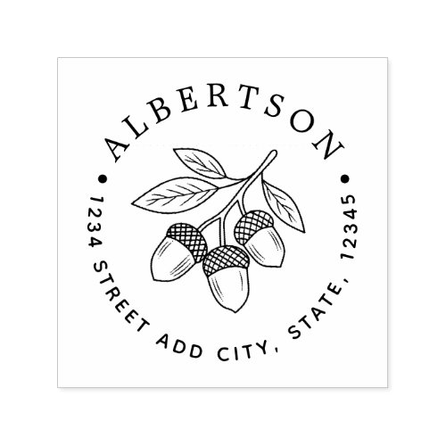 Autumn Acorn Family Name Round Return Address Self-inking Stamp