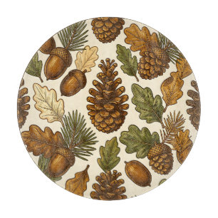 Autumn Acorn Pinecone Oak Leaf Pattern Cutting Board