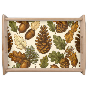 Autumn Acorn Pinecone Oak Leaf Pattern Serving Tray