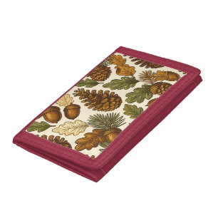 Autumn Acorn Pinecone Oak Leaf Pattern Tri-fold Wallet