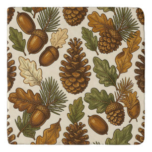 Autumn Acorn Pinecone Oak Leaf Pattern Trivet