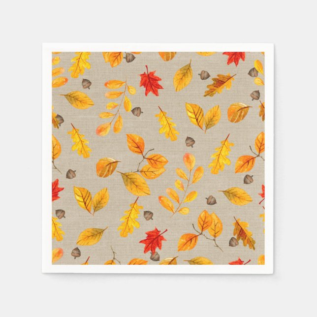 Autumn Acorns and Leaves Napkins (Front)