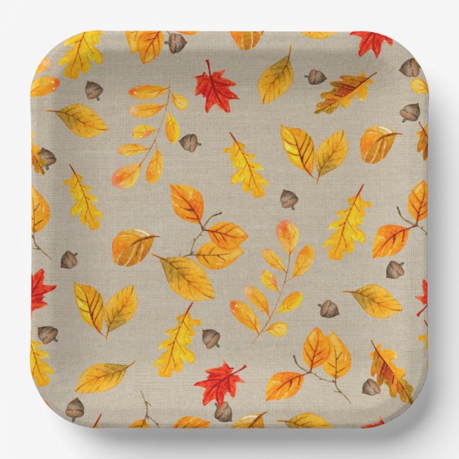 Autumn Acorns and Leaves Paper Plates (Front)