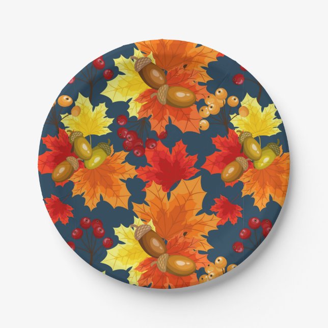 Autumn Acorns And Oak Leaves Paper Plates (Front)