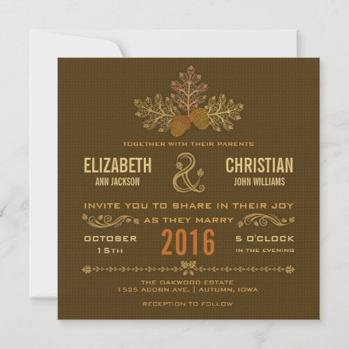 Autumn Acorns and Oak Leaves Wedding Invitation