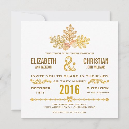 Autumn Acorns and Oak Leaves Wedding Invitation