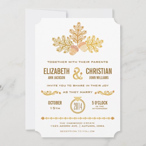 Autumn Acorns and Oak Leaves Wedding Invitation II