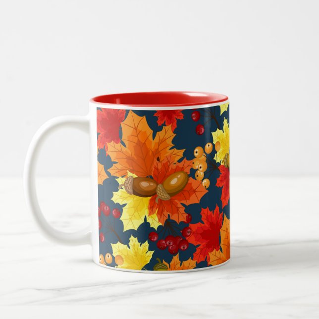 Autumn Acorns And Oak Tree Leaves Two-Tone Coffee Mug (Left)