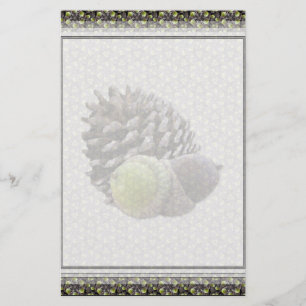 Autumn Acorns and Pine Cones Sm Any Color Stationa Stationery