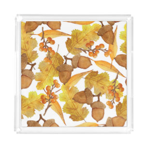 Autumn Acorns: Watercolor Thanksgiving Design Acrylic Tray