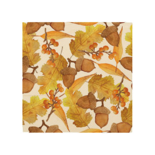 Autumn Acorns: Watercolor Thanksgiving Design Wood Wall Art