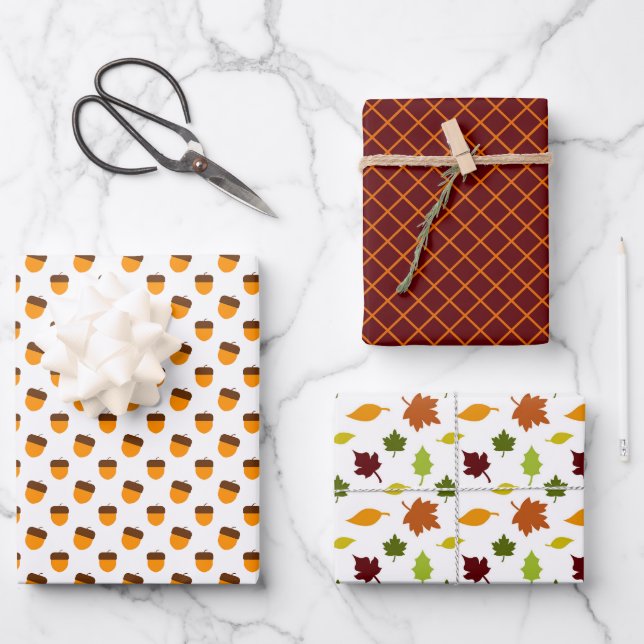 Autumn Acorns Wrapping Paper Sheets (Front)