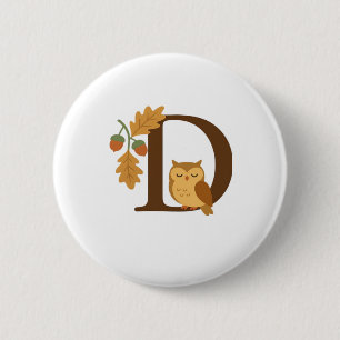 Autumn Alphabet Monogram Letter D � Owl with Oak L Button