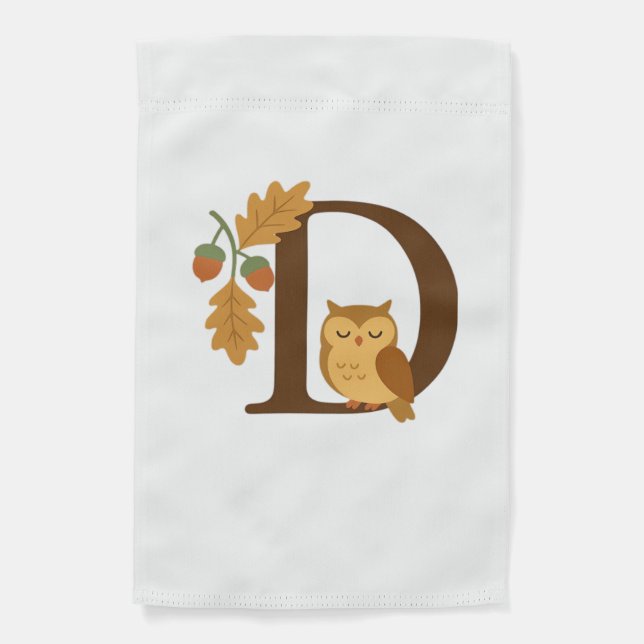 Autumn Alphabet Monogram Letter D � Owl with Oak L Garden Flag (Front)