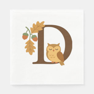 Autumn Alphabet Monogram Letter D – Owl with Oak L Napkins