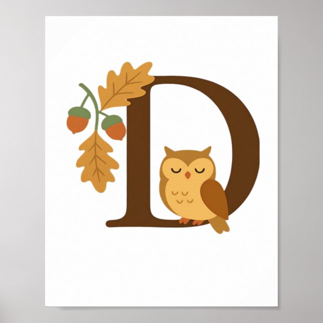 Autumn Alphabet Monogram Letter D – Owl with Oak L Poster (Front)