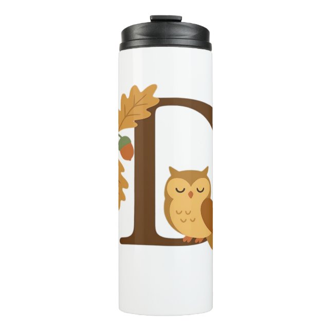 Autumn Alphabet Monogram Letter D – Owl with Oak L Thermal Tumbler (Front)
