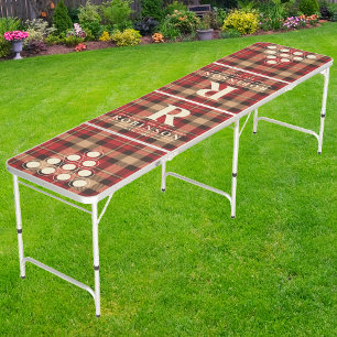 Autumn Amber Plaid Family Name & Initial Beer Pong Table