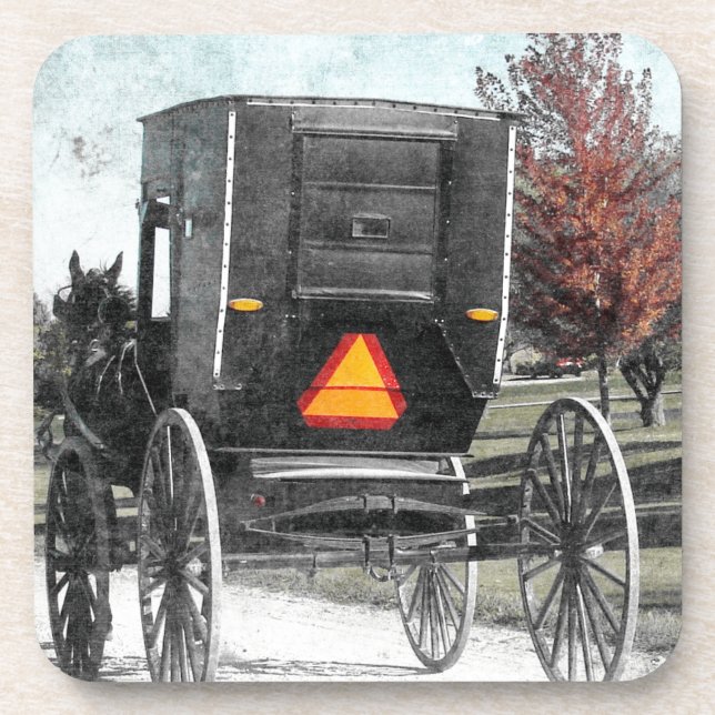 Autumn Amish Buggy Drink Coaster (Front)